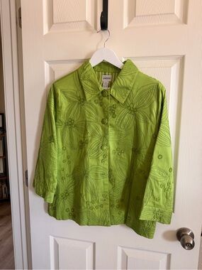 Chico's Lime Green Embroidered Floral Jacket